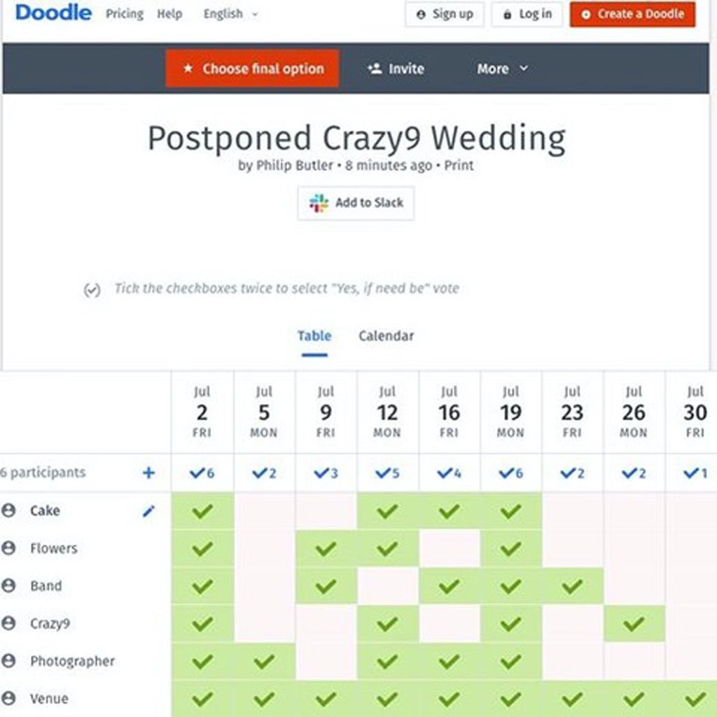 Doodle.com find a date that's best for all suppliers