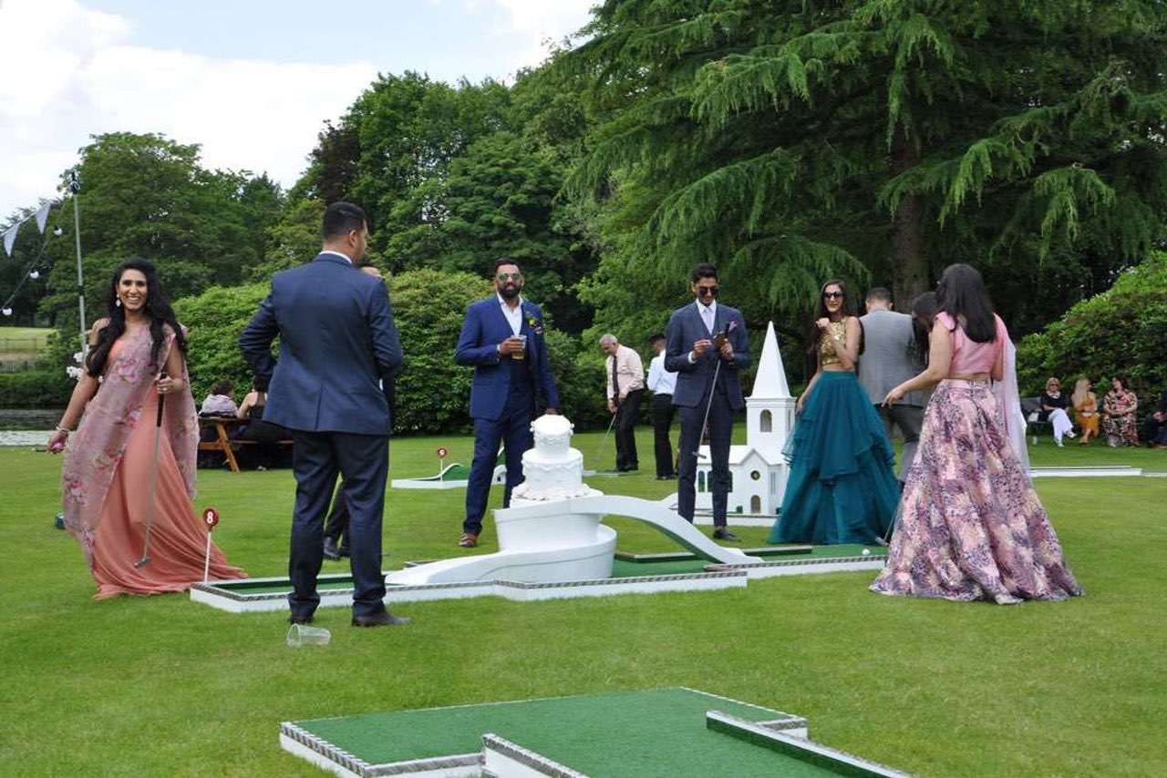 Gawsworth Hall Anglo-Hindu wedding mobile crazy golf